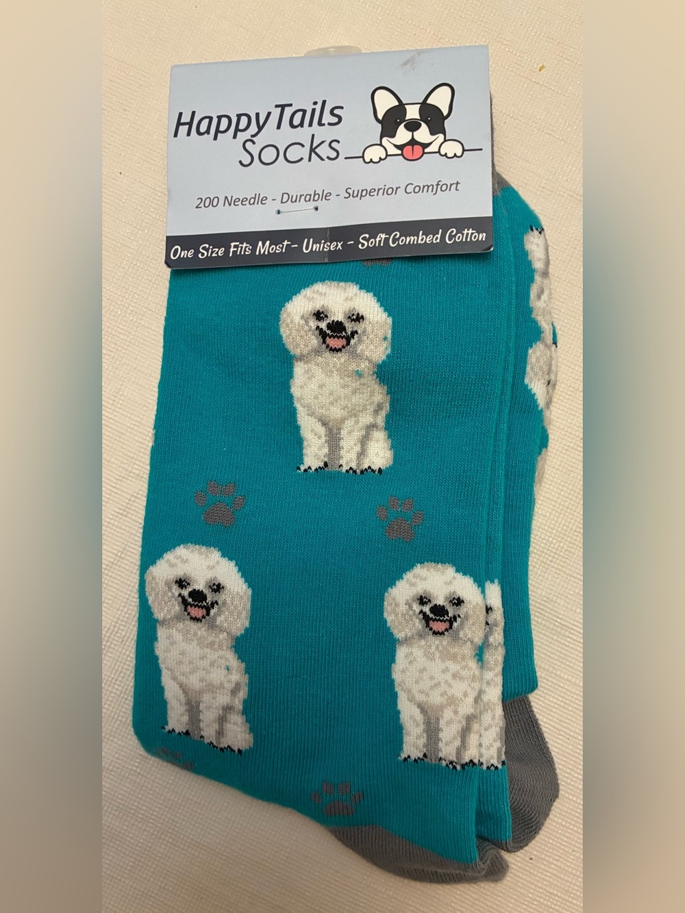 HappyTails Teal Poodle Pattern Women’s Crew Socks